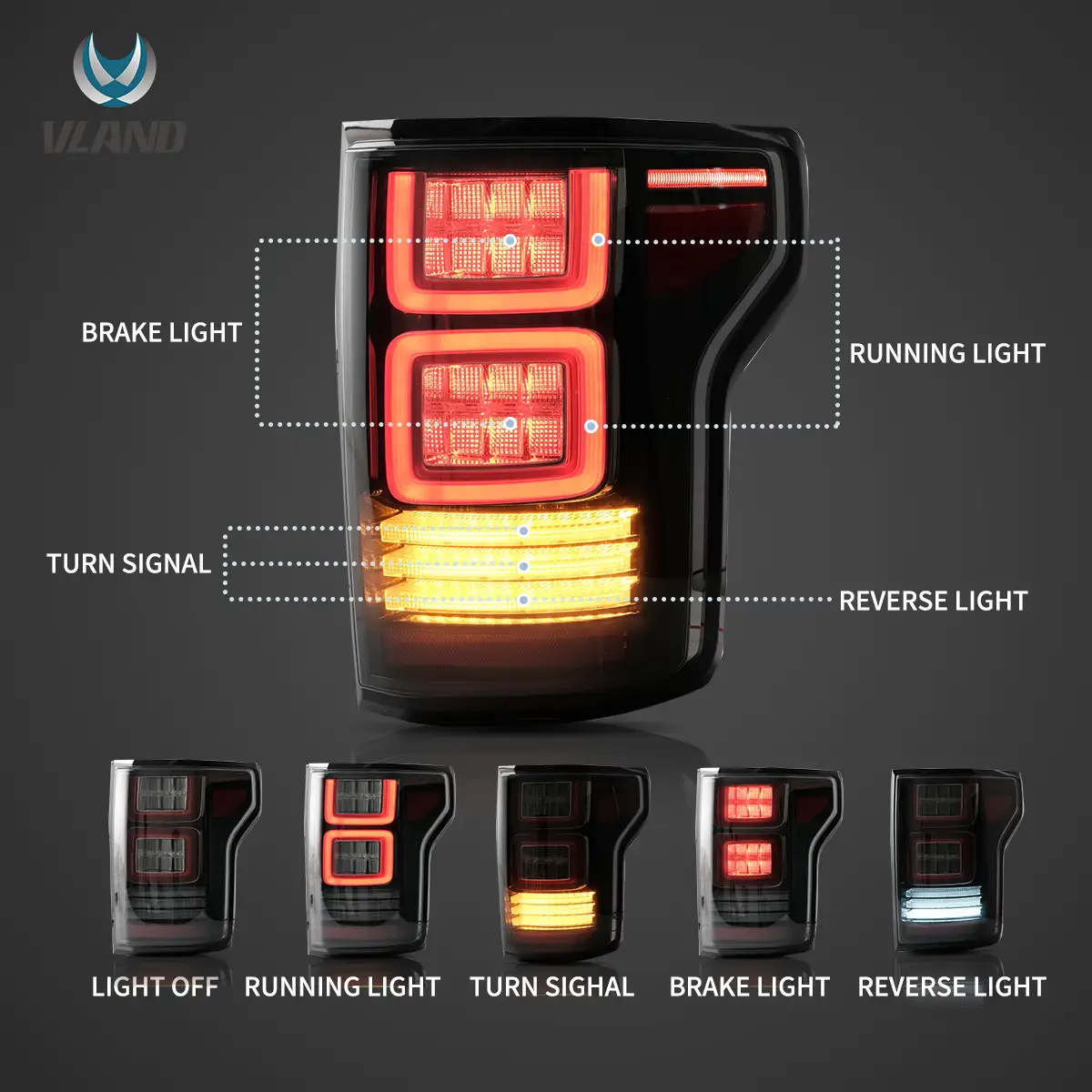 15-20 Ford F150 13th Gen Vland LED Tail Lights With Amber Sequential Turn Signal - Image 6