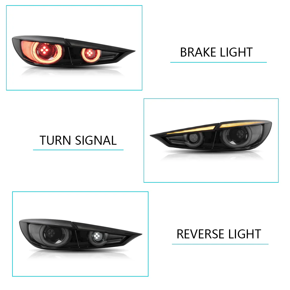 Vland Carlamp Full LED Tail Lights for Mazda 3 Axela Sedan 2014-2018 (Sequential Turn Signals w/ Dynamic Welcome Lighting) - Image 7