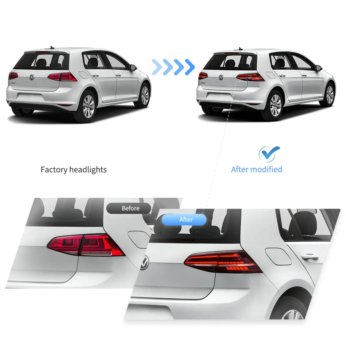 13-21 VW Golf MK7 MK7.5 Hatchback Vland LED Tail Lights [E-mark] - Image 9
