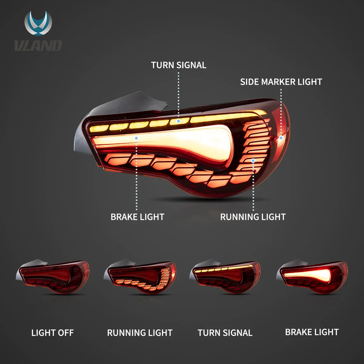 12-20 Toyota 86 GT86 FT86 13-20 Subaru BRZ 13-20 Scion FR-S Vland LED Tail Lights With Sequential Turn Signal [Dragon Style] - Image 3