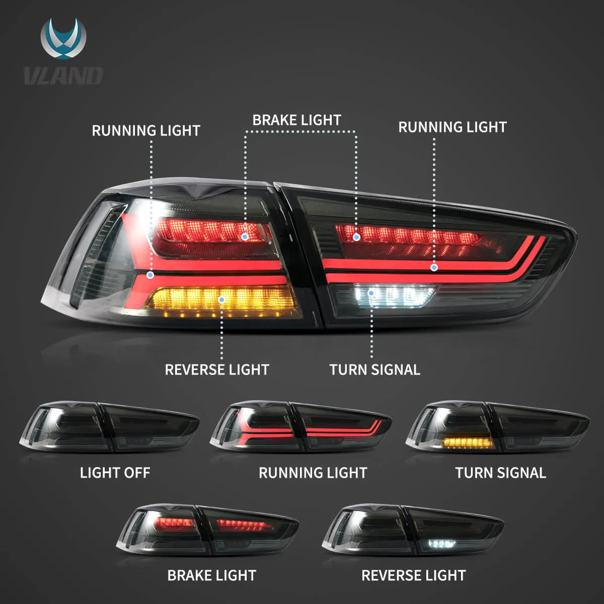 08-17 Mitsubishi Lancer & EVO X Vland LED Tail Lights With Sequential Turn Signal - Image 4