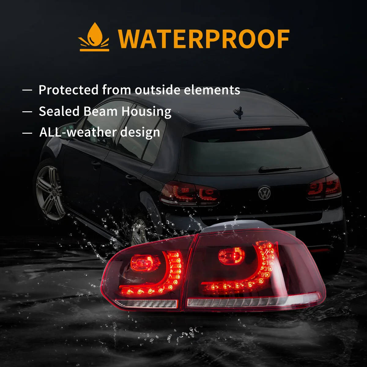08-12 VW Golf Mk6 Vland LED Aftermarket Tail Lights With Amber Sequential Turn Signal [E-mark] - Image 14