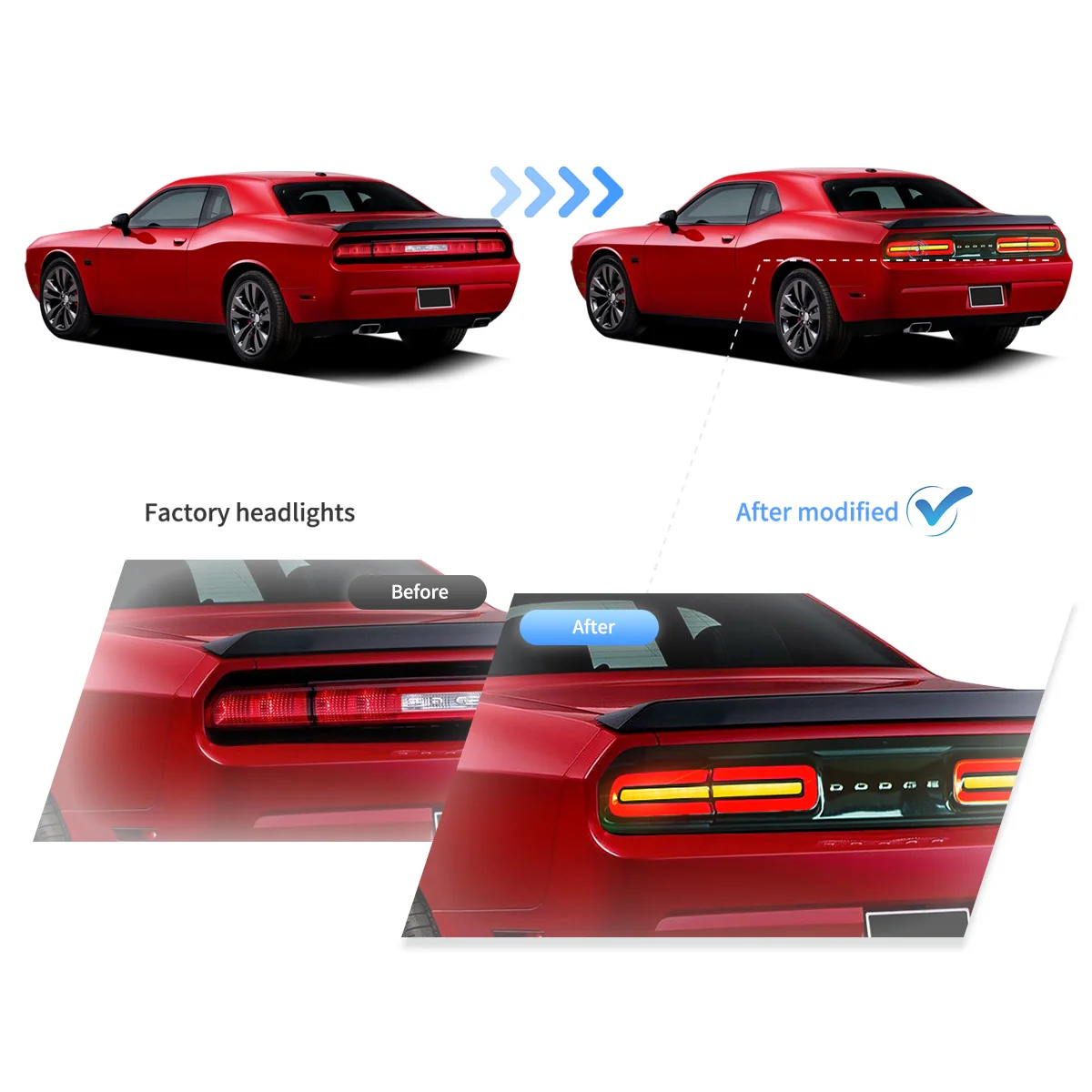 08-14 Dodge Challenger 3th Gen (LC) Pre-Facelift Vland Tail Lights With Amber Sequential Turn Signal - Image 10