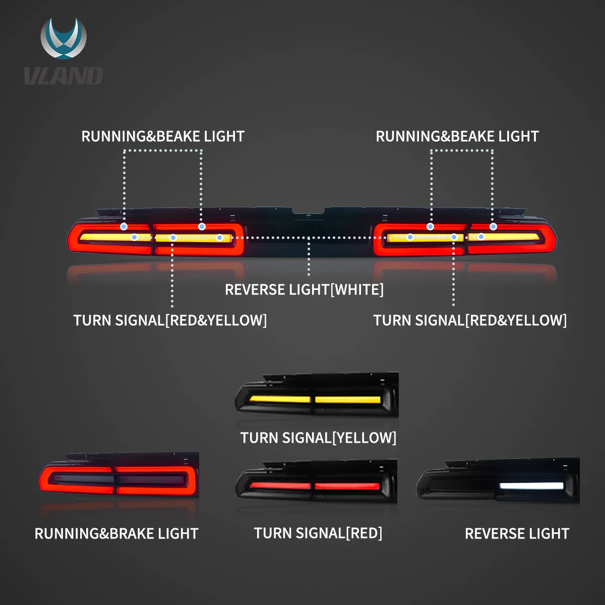 08-14 Dodge Challenger 3th Gen (LC) Pre-Facelift Vland Tail Lights With Amber Sequential Turn Signal - Image 3