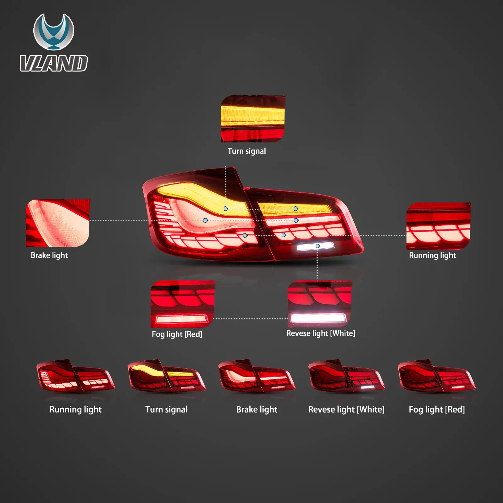 11-17 BMW 5 Series M5 6th Gen (F10 F18) Vland OLED Tail Lights With Dynamic Welcome Lighting CS Style [E-mark] - Image 6