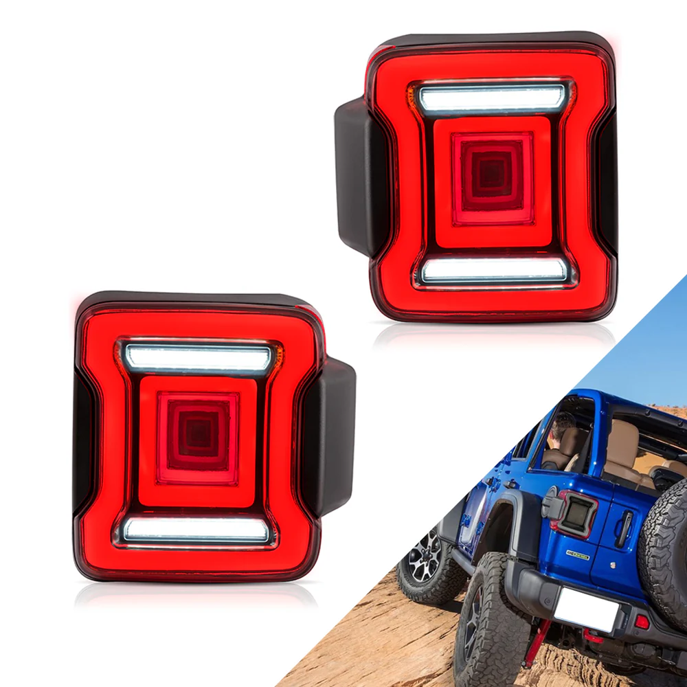 Vland Carlamp Tail Lights for Jeep Wrangler 2018-2021 with Dynamic Animation and Dual Reverse Lights ( Not Fit JK)  Smoked Lens