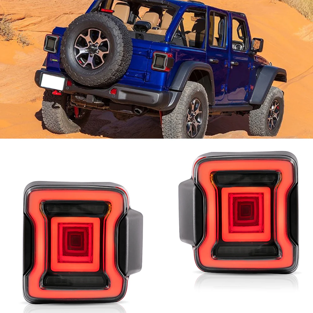 Vland Carlamp Tail Lights for Jeep Wrangler 2018-2021 with Dynamic Animation and Dual Reverse Lights ( Not Fit JK)  Smoked Lens - Image 2