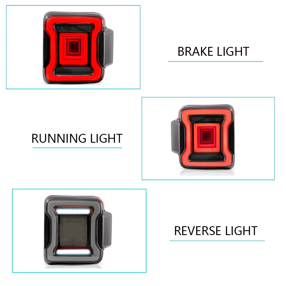 Vland Carlamp Tail Lights for Jeep Wrangler 2018-2021 with Dynamic Animation and Dual Reverse Lights ( Not Fit JK)  Smoked Lens - Image 9