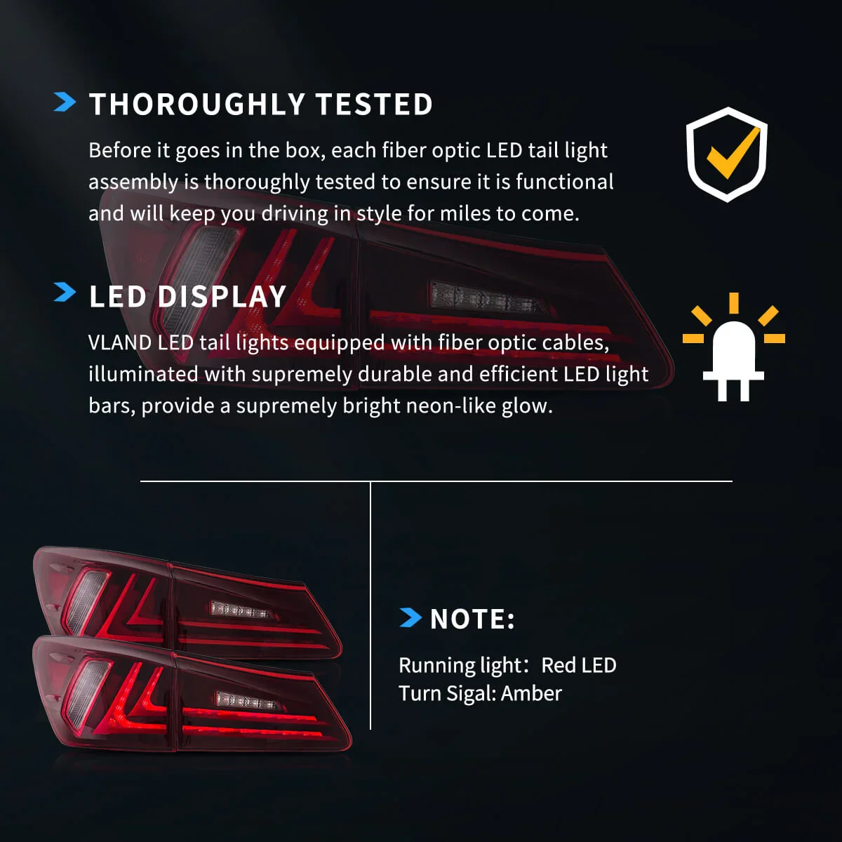 Vland Carlamp LED Tail Lights For Lexus 2006-2012 IS250 IS350 ISF - Image 13