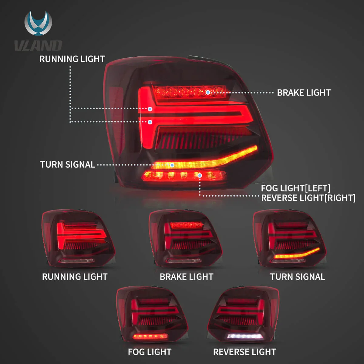 09-17 VW Polo MK5 Vland LED Aftermarket Tail Lights With Sequential Turn Signal [E-mark] - Image 6