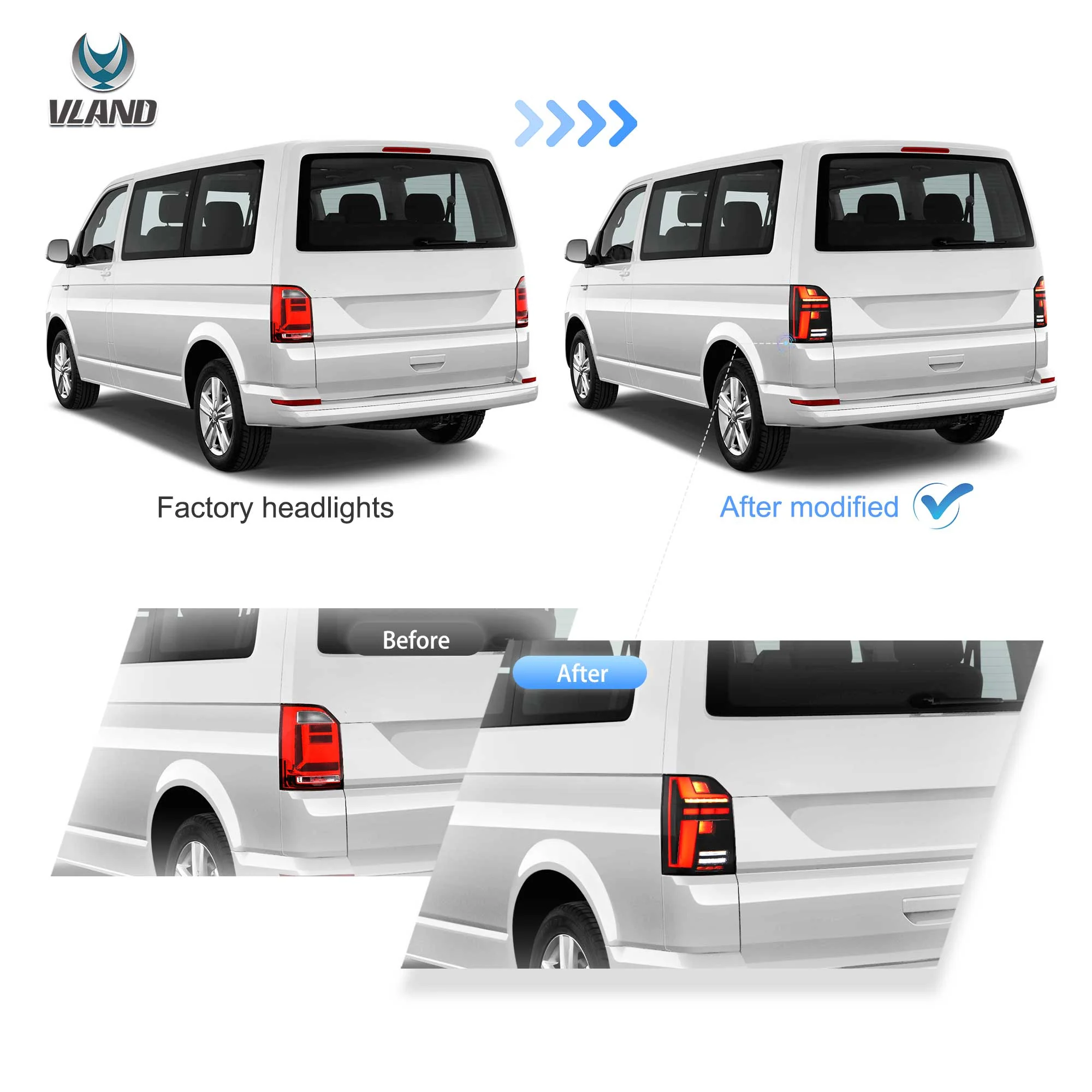 VW Transporter T6 T6.1 Multivan Caravelle 2015-2024 Vland LED Tail Lights [E-mark] - Image 9