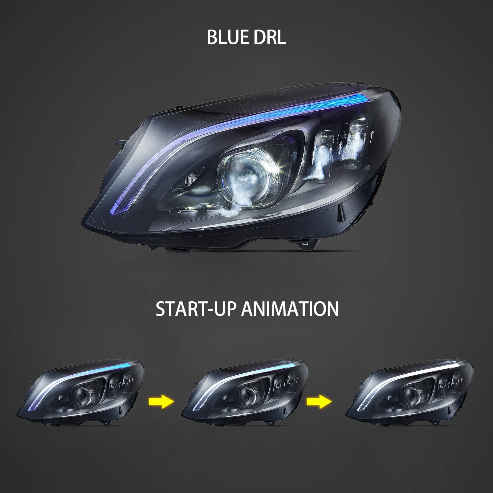 Vland 15-21 Mercedes-Benz C-Class (W205) LED Matrix Upgraded Headlights With Blue DRL - Image 4