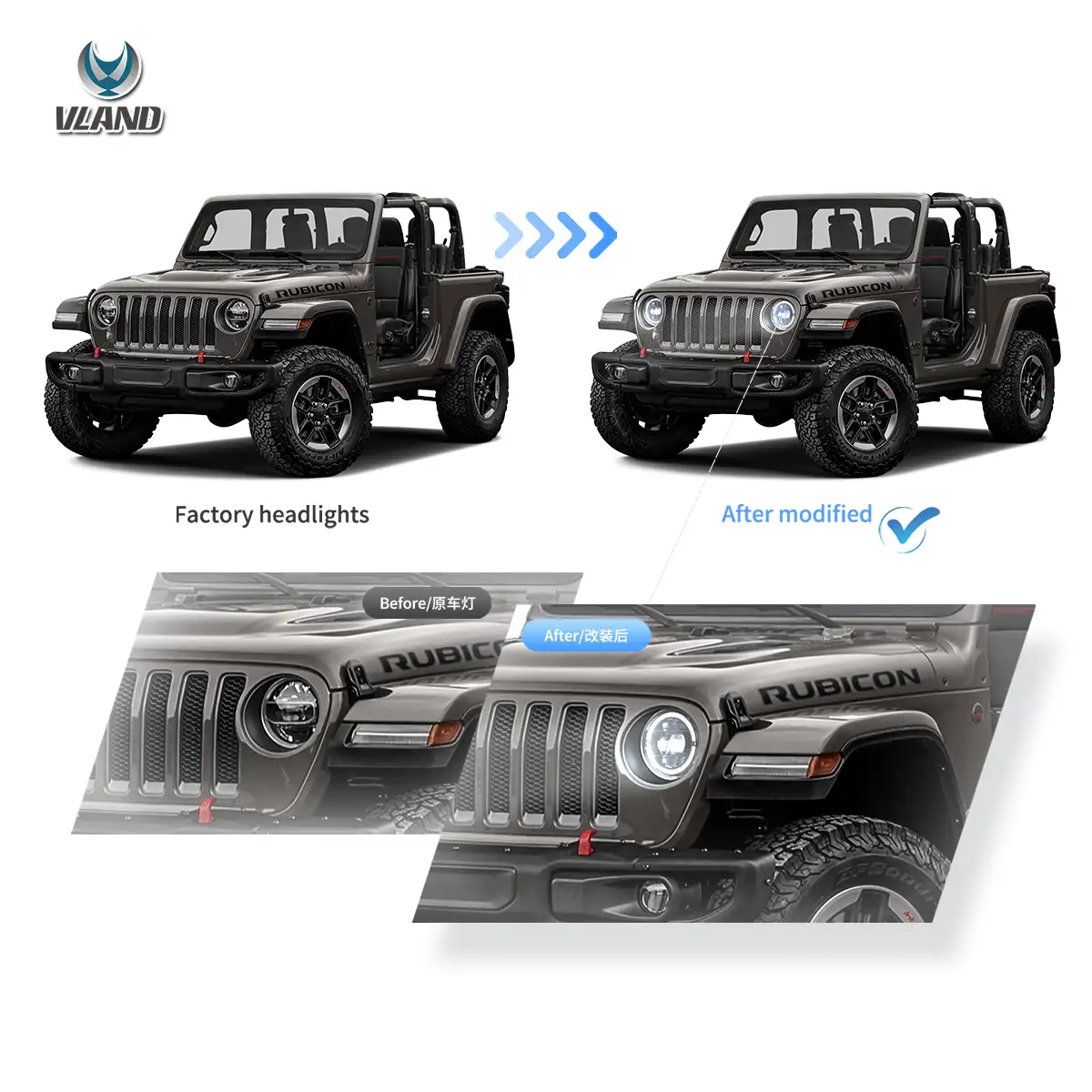 Vland 18-Up Jeep Wrangler JL JLU JT Rubicon Full LED Headlights With Start-up animation - Image 5