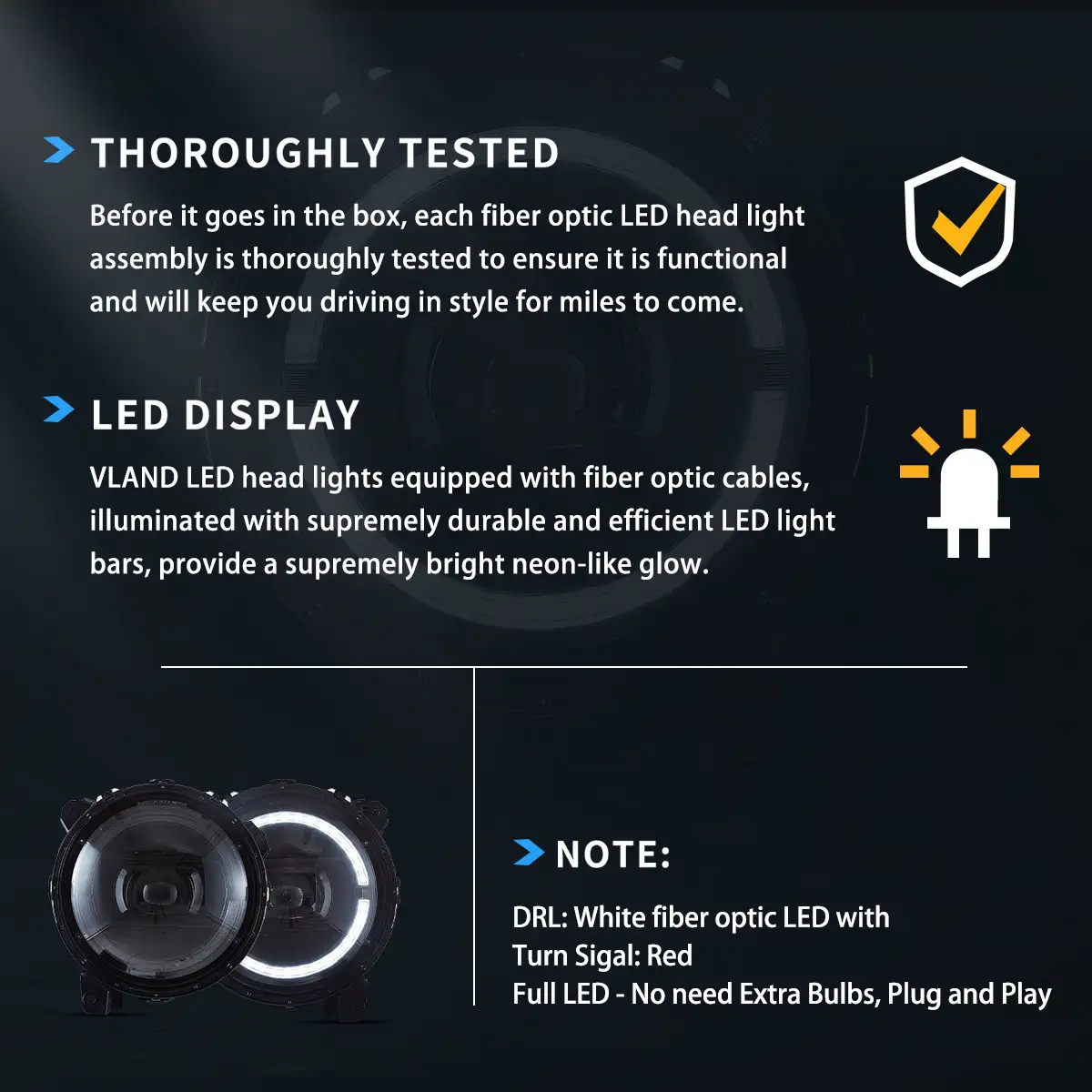 Vland 18-Up Jeep Wrangler JL JLU JT Rubicon Full LED Headlights With Start-up animation - Image 9