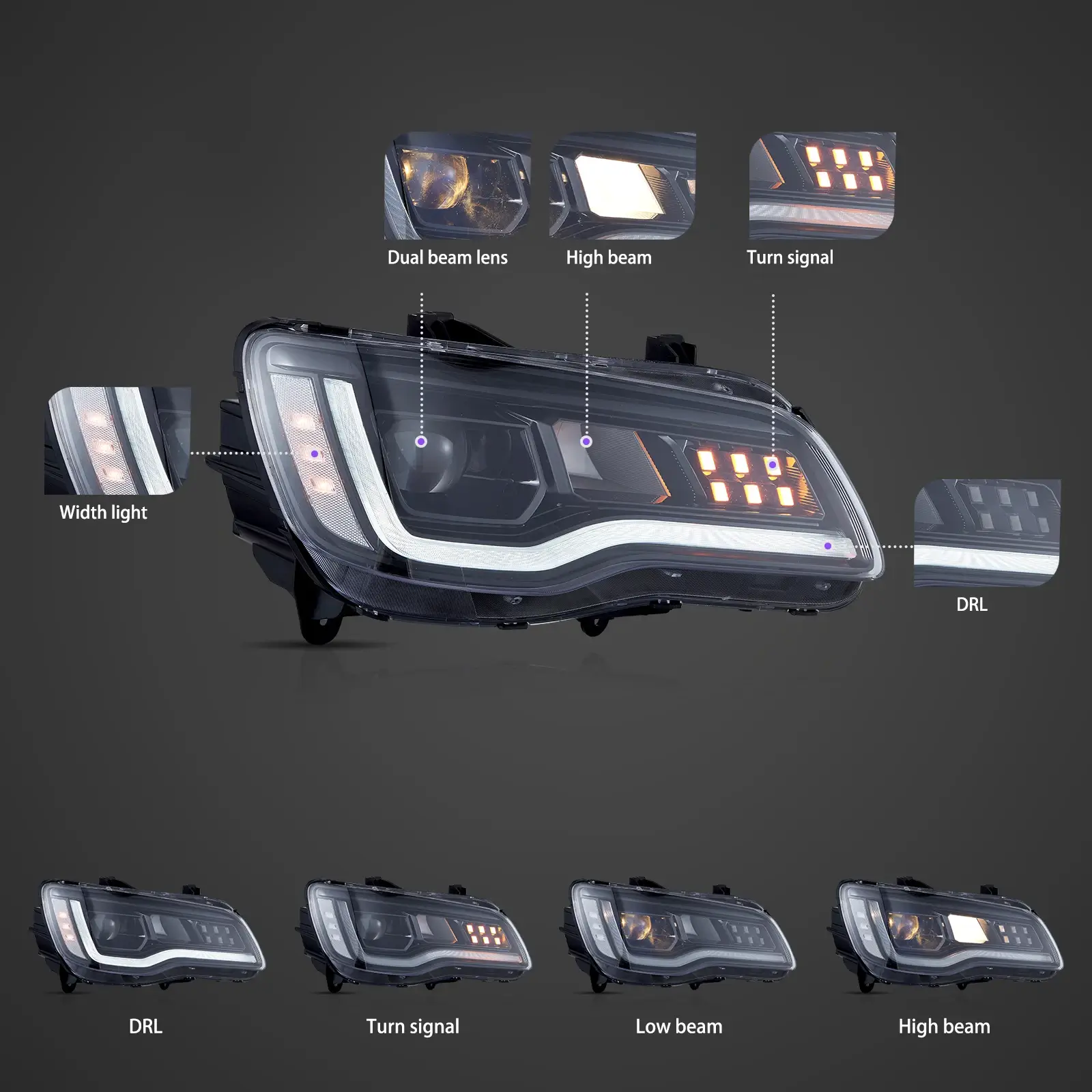 Vland 2011-2023 Chrysler 300/300c LED Headlights W/Start-up Animation - Image 3