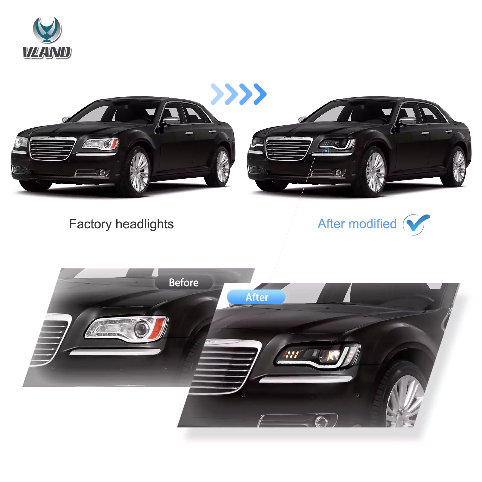 Vland 2011-2023 Chrysler 300/300c LED Headlights W/Start-up Animation - Image 7