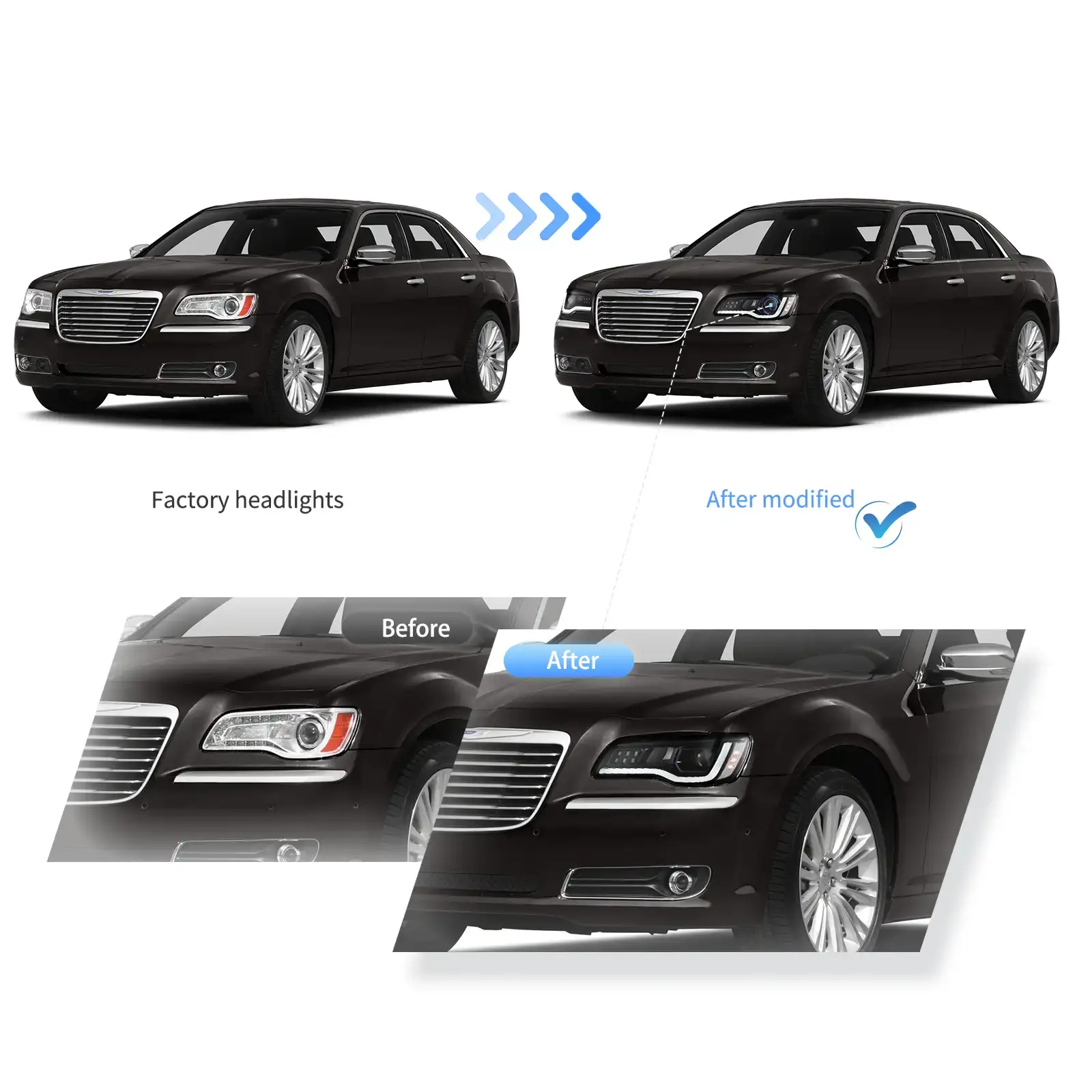Vland 2011-2023 Chrysler 300/300C Headlights - Image 9