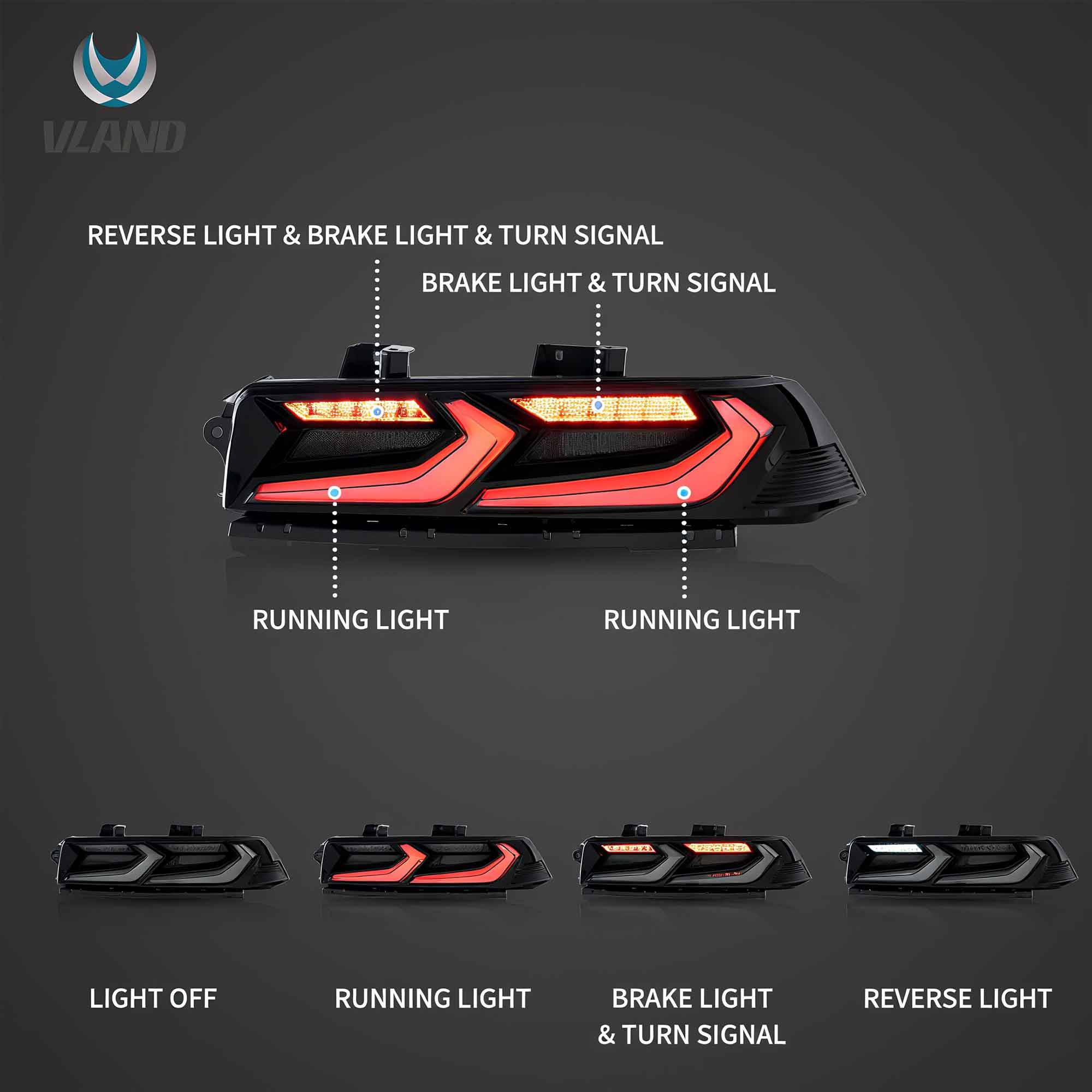 Vland 2014-2015 Chevrolet Camaro 5th Gen Facelift LED Tail Lights - Image 6