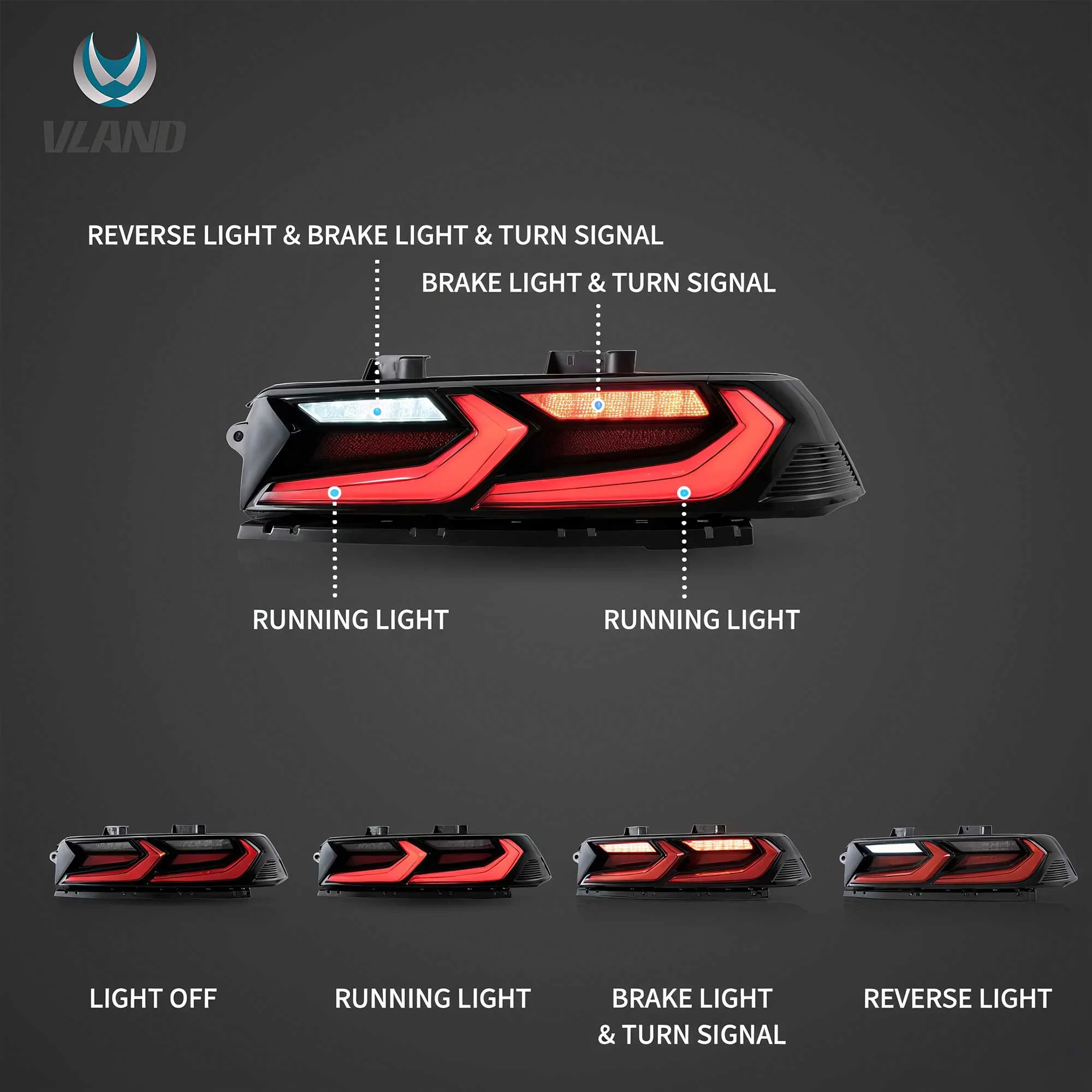 Vland 2014-2015 Chevrolet Camaro 5th Gen Facelift LED Tail Lights - Image 7