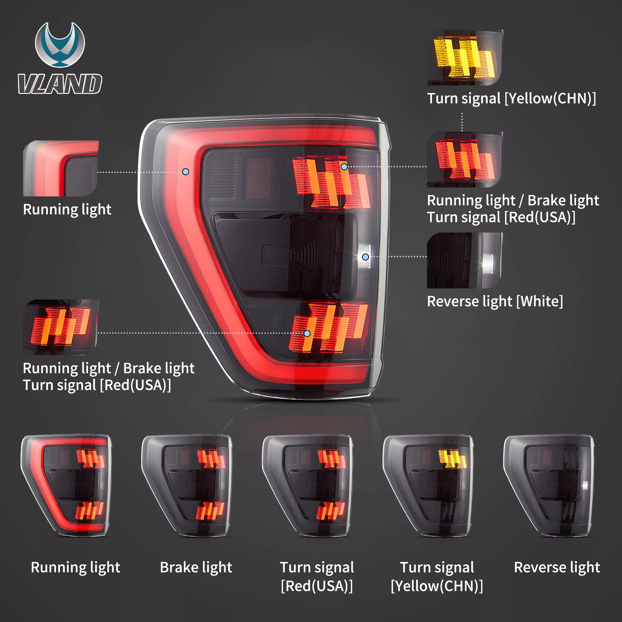 Vland 21-24 Ford F150 Tail Lights Full LED - Image 4