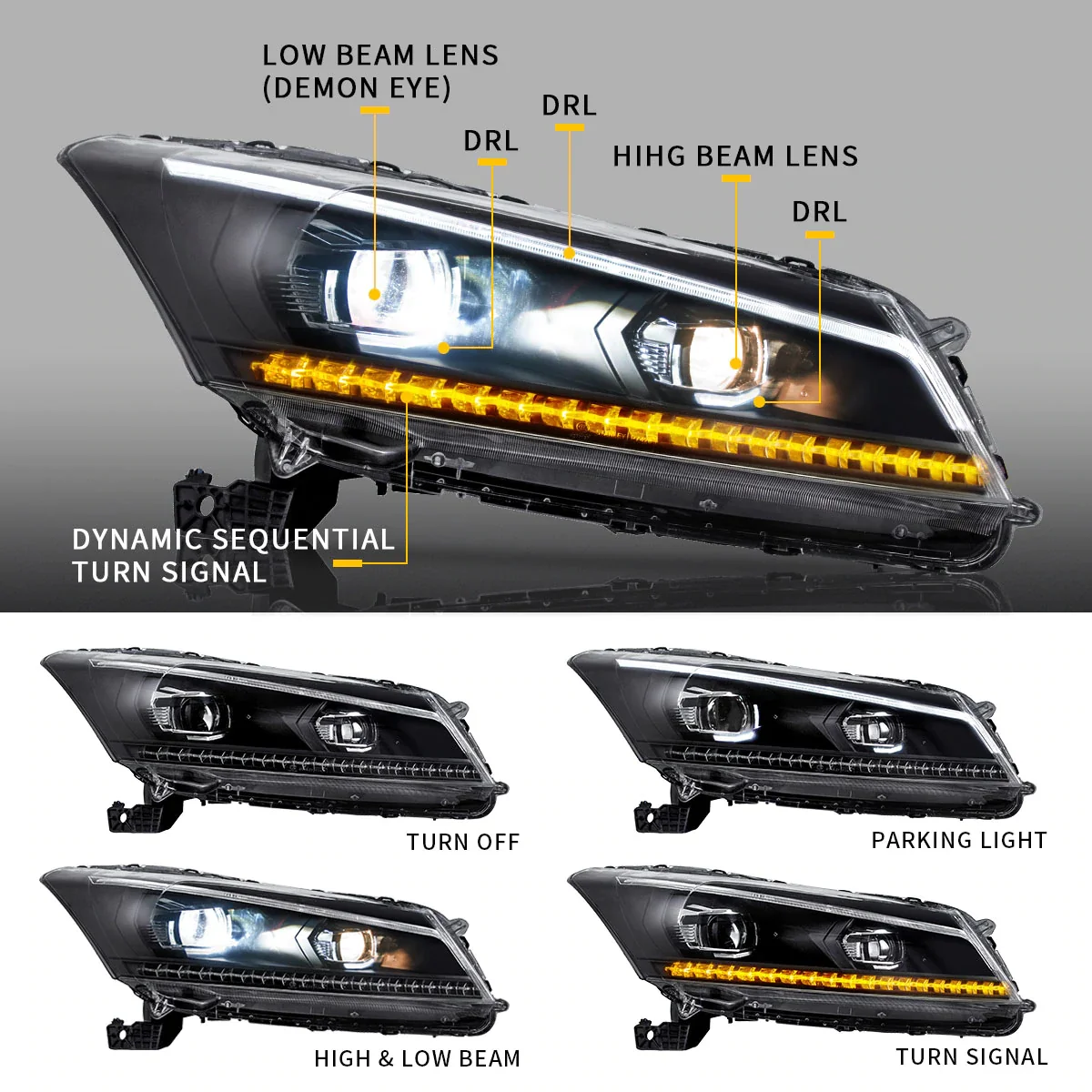 Vland Carlamp Dual Beam Headlights For Honda Accord 2008-2012 - Image 3