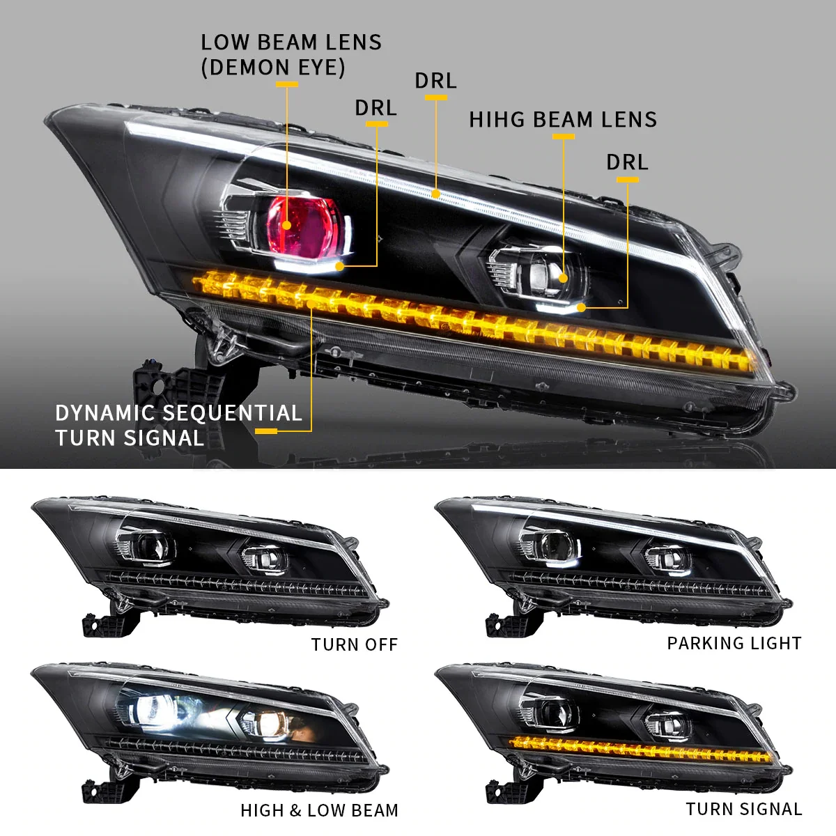 Vland Carlamp Dual Beam Headlights For Honda Accord 2008-2012 - Image 4