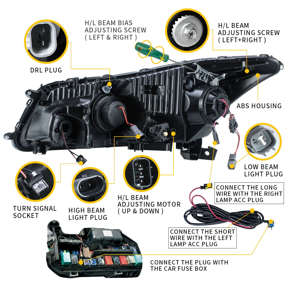 Vland Carlamp Dual Beam Headlights For Honda Accord 2008-2012 - Image 7