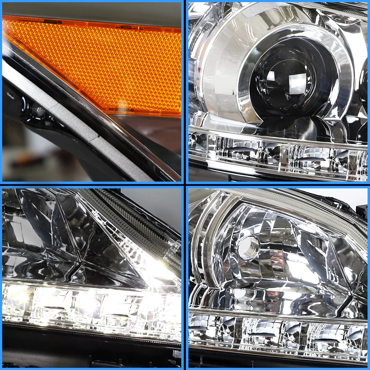VLAND Carlamp Projector Headlights for Lexus ES350 2010-2012 (Low Beam Projector. Hight Beam Reflector. Chrome and Black Housing Edition) - Image 4