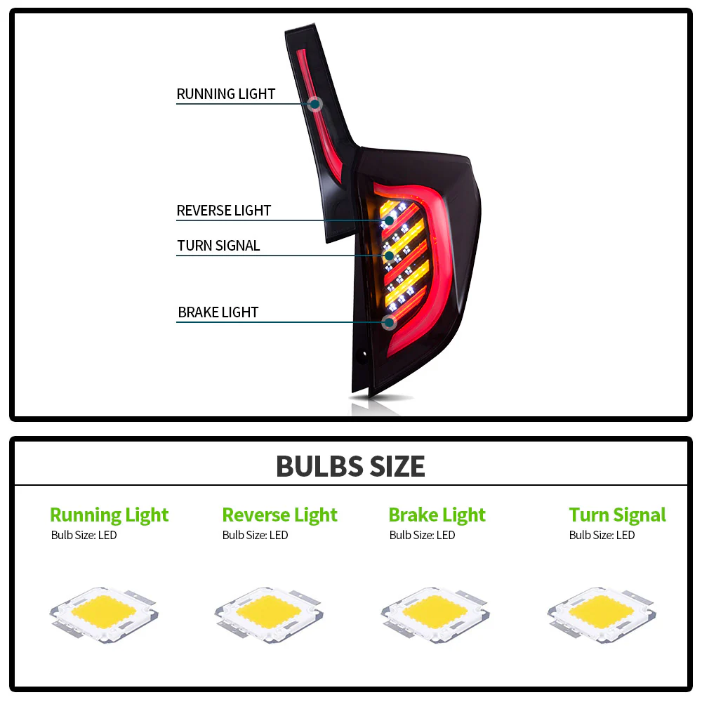 VLAND Full LED Tail Lights for Honda Fit / Jazz (GK5) 2014-2020 (Plug and Play. No Need Bulbs) - Image 6