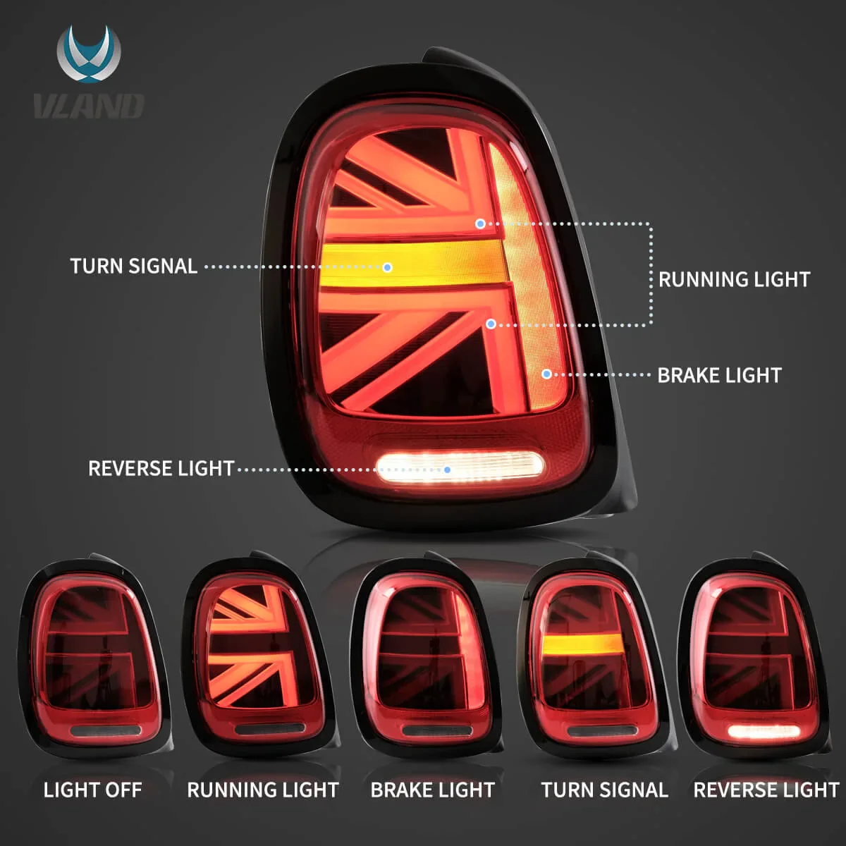 Mini Cooper F55 F56 F57 2014-2020 VLAND LED Tail Light [E-mark] Plug and Play - Image 3