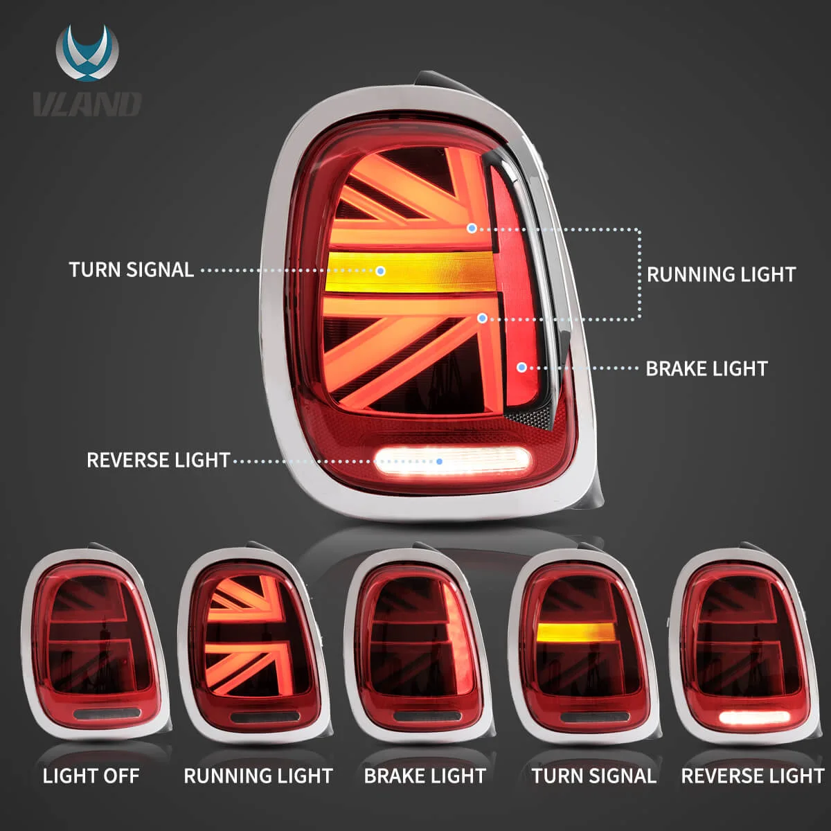 Mini Cooper F55 F56 F57 2014-2020 VLAND LED Tail Light [E-mark] Plug and Play - Image 9