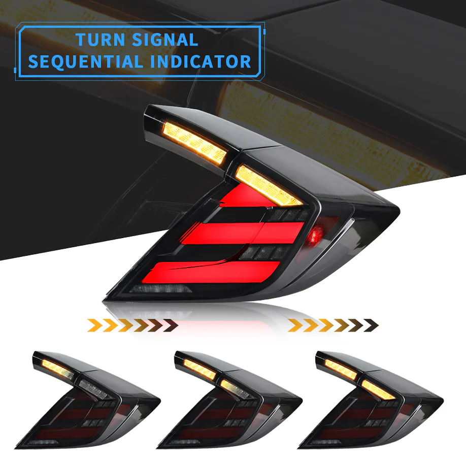 16-21 Honda Civic 10th Gen Hatchback and Type R Vland LED Tail Lights [E-mark] with Amber Turn Signal - Image 4