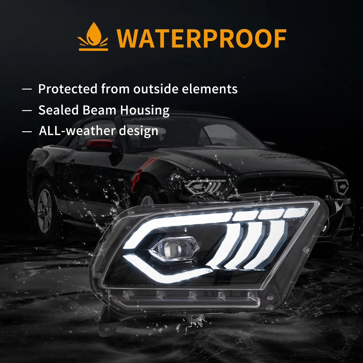 10-14 Ford Mustang 5th Gen Facelifted Vland LED Dual Beam Projector HeadLights Black - Image 9
