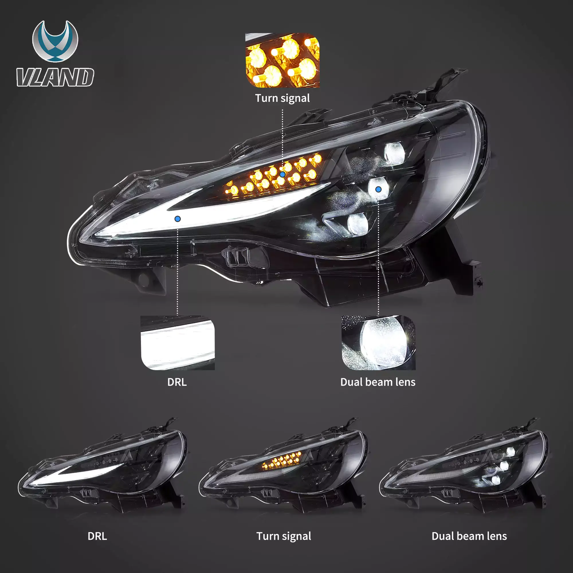 Vland Headlights For 12–21 Toyota 86/GT86, Subaru Brz, Scion Frs W/Triple LED Projector - Image 4