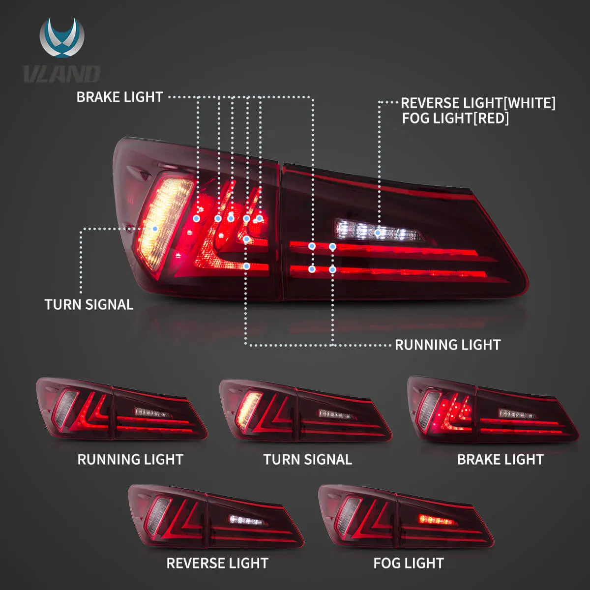Vland Carlamp LED Tail Lights For Lexus 2006-2012 IS250 IS350 ISF - Image 6