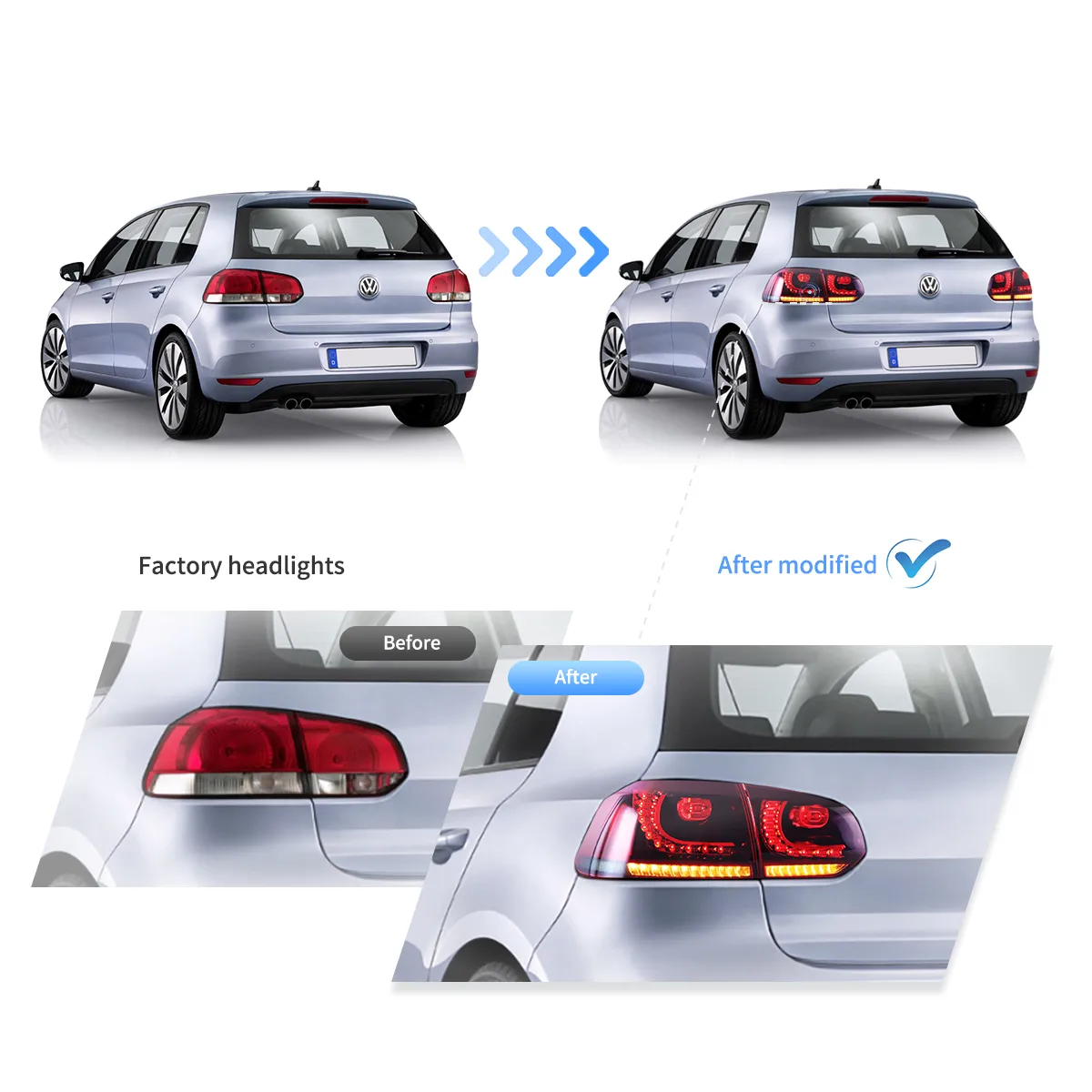 08-12 VW Golf Mk6 Vland LED Aftermarket Tail Lights With Amber Sequential Turn Signal [E-mark] - Image 11