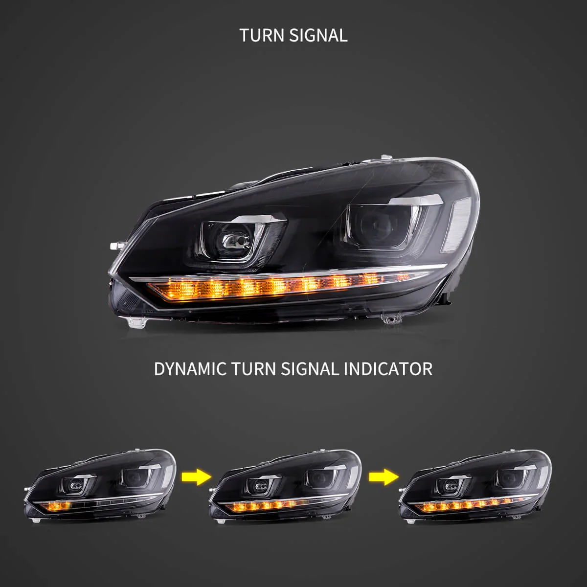 08-14 VW Golf Mk6 Vland Dual Beam Projector Aftermarket Headlights With Demon Eyes E-mark - Image 4