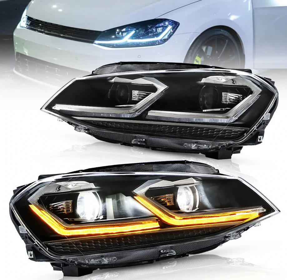 12-16 Volkswagen Golf MK7 Vland Projector Headlights Black [E-mark]