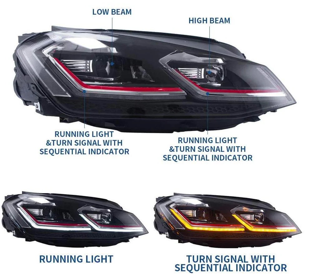12-16 Volkswagen Golf MK7 Vland Projector Headlights Black [E-mark] - Image 3