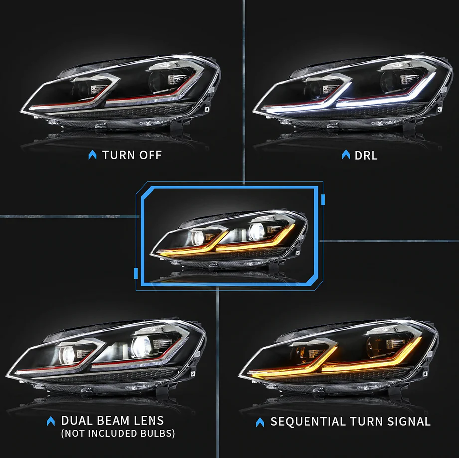 12-16 Volkswagen Golf MK7 Vland Projector Headlights Black [E-mark] - Image 5