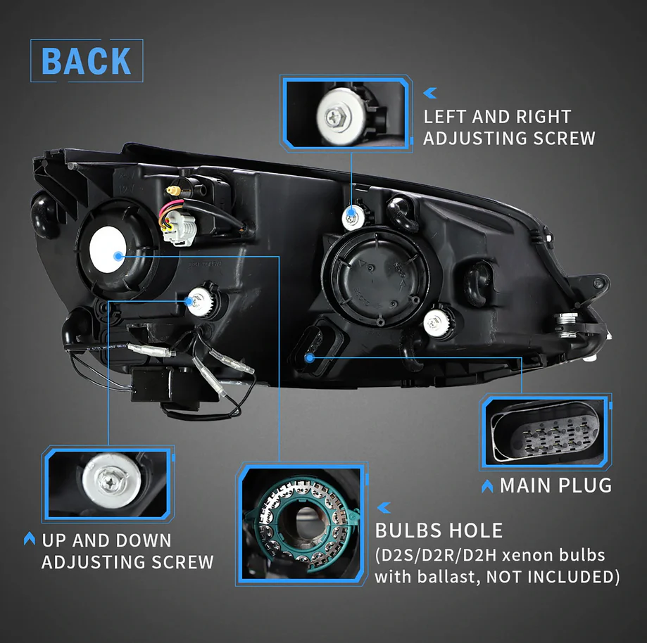 12-16 Volkswagen Golf MK7 Vland Projector Headlights Black [E-mark] - Image 6