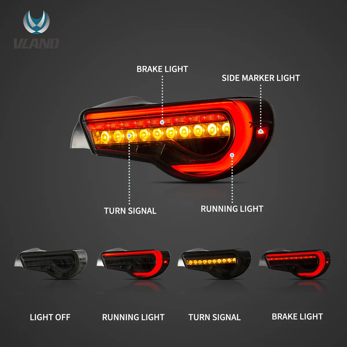 12-20 Toyota 86 GT86 13-20 Subaru BRZ 13-20 Scion FR-S Full LED Tail Lights w/ Sequential Indicators Turn-Vland - Image 3