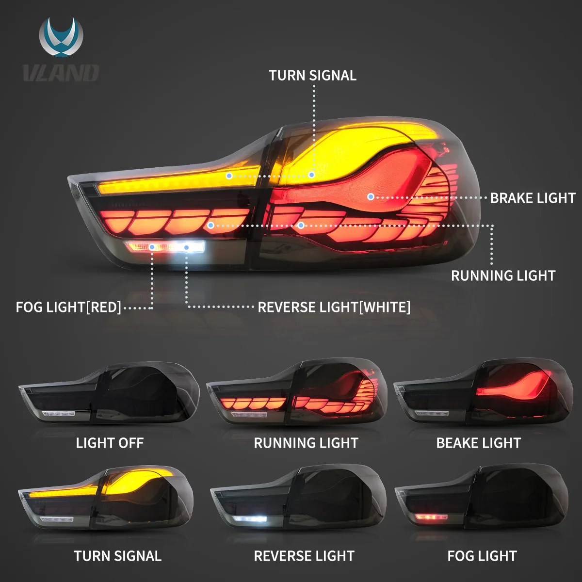 14-20 BMW 4 Series F32 F33 F36 / M4 F82 F83 Vland LED Tail Lights With GTS Style [E-mark] - Image 7