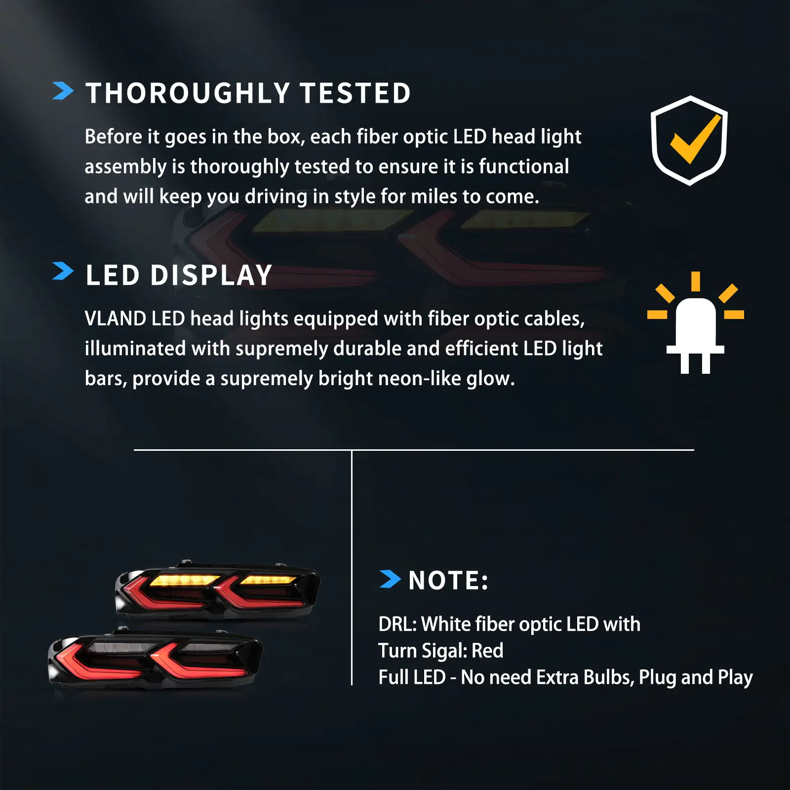 VLAND LED Tail Lights For Chevrolet Chevy Camaro 2019-2024 LS, LT, LT1, SS, ZL1 With Amber Sequential Turn Signal - Image 10