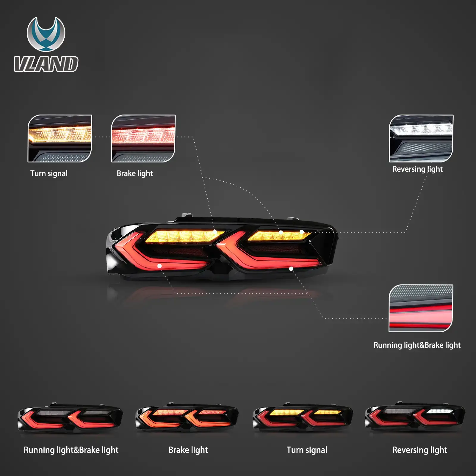 VLAND LED Tail Lights For Chevrolet Chevy Camaro 2019-2024 LS, LT, LT1, SS, ZL1 With Amber Sequential Turn Signal - Image 4