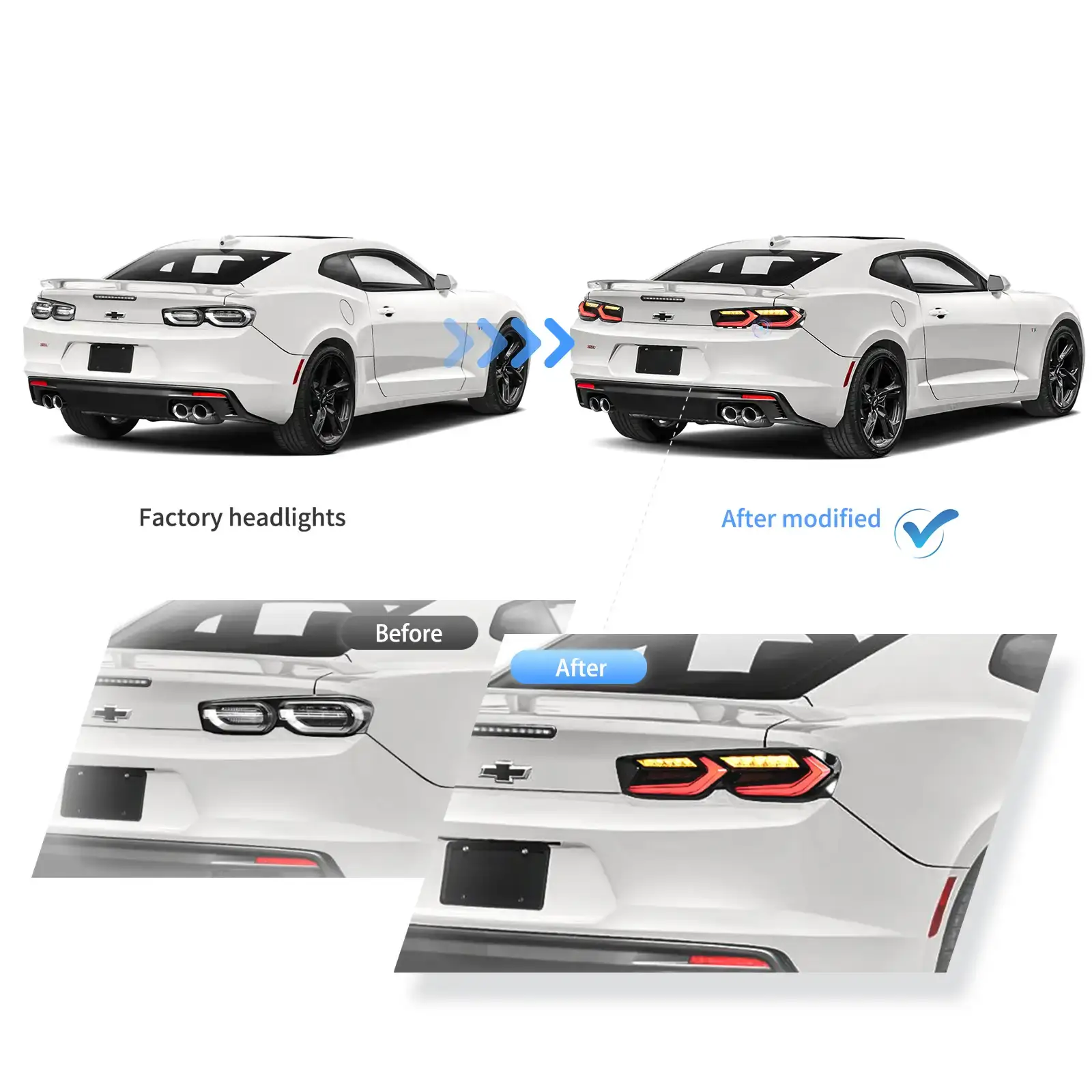 VLAND LED Tail Lights For Chevrolet Chevy Camaro 2019-2024 LS, LT, LT1, SS, ZL1 With Amber Sequential Turn Signal - Image 5
