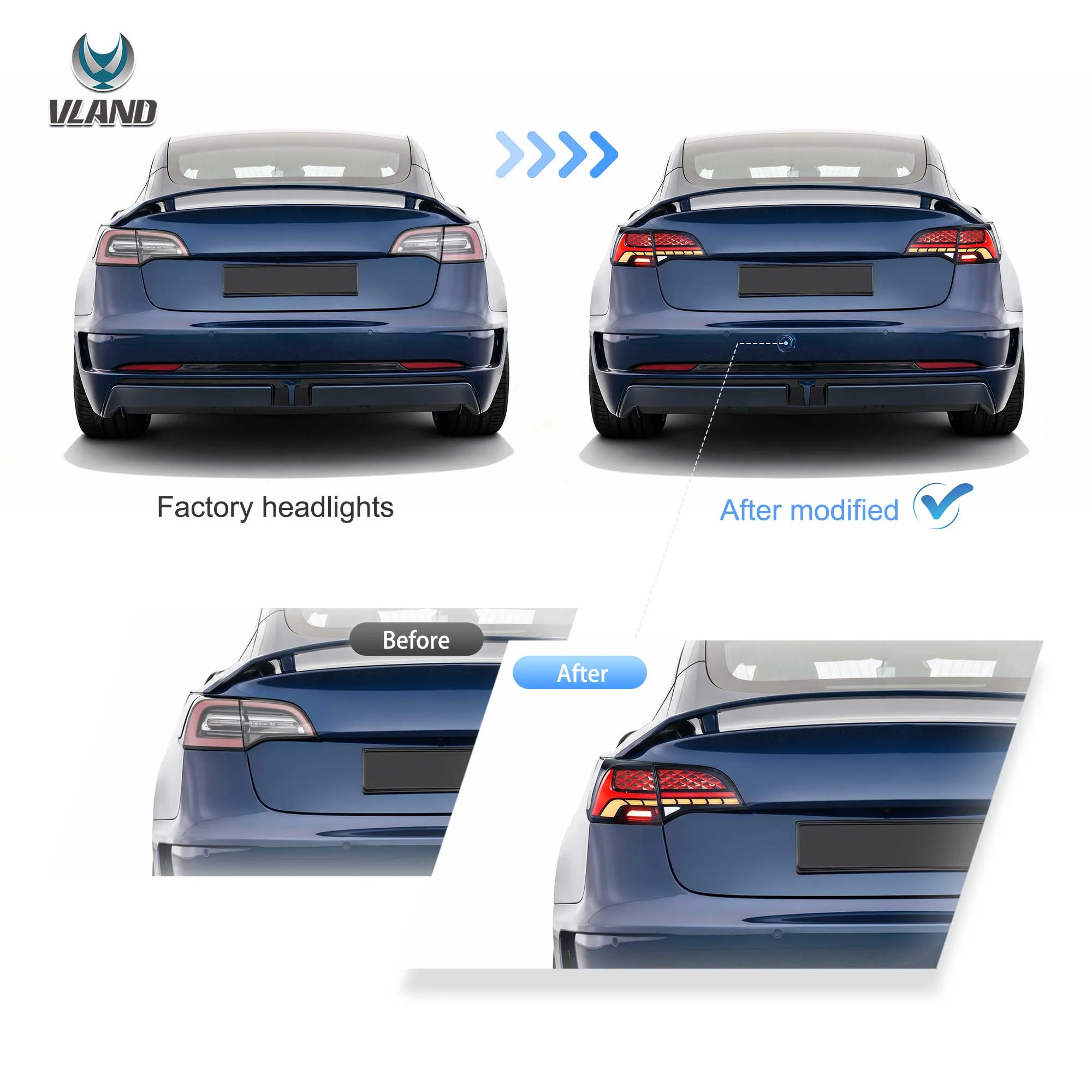VLAND LED Taillights Fit For 2017-2023 Tesla Model 3 & Model Y [E-mark] - Image 6